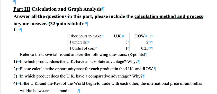 Part III Calculation and Graph Analysis Answer all the questions in