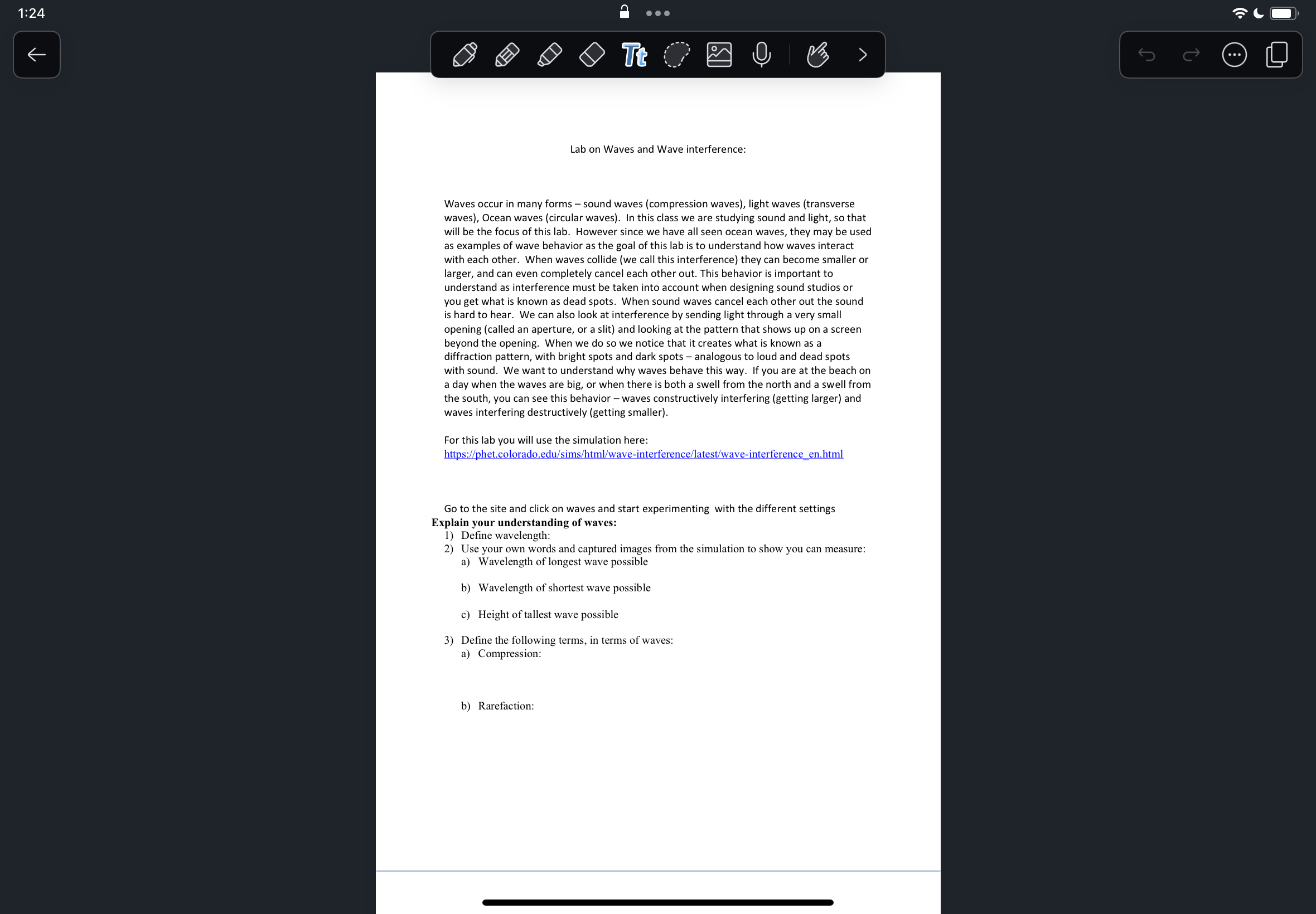 Can anyone help with this lab on waves please?here is the link