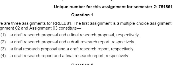 Unique number for this assignment for semester 2: 761851 Question 1