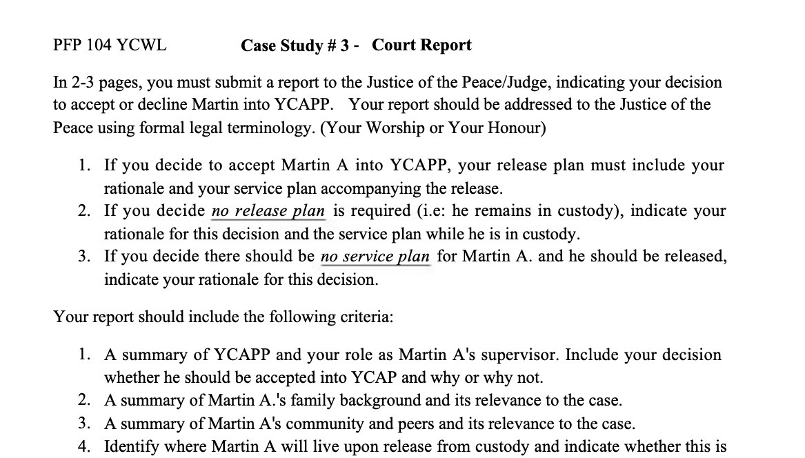 PFP 104 YCWL Case Study # 3 - Court Report In