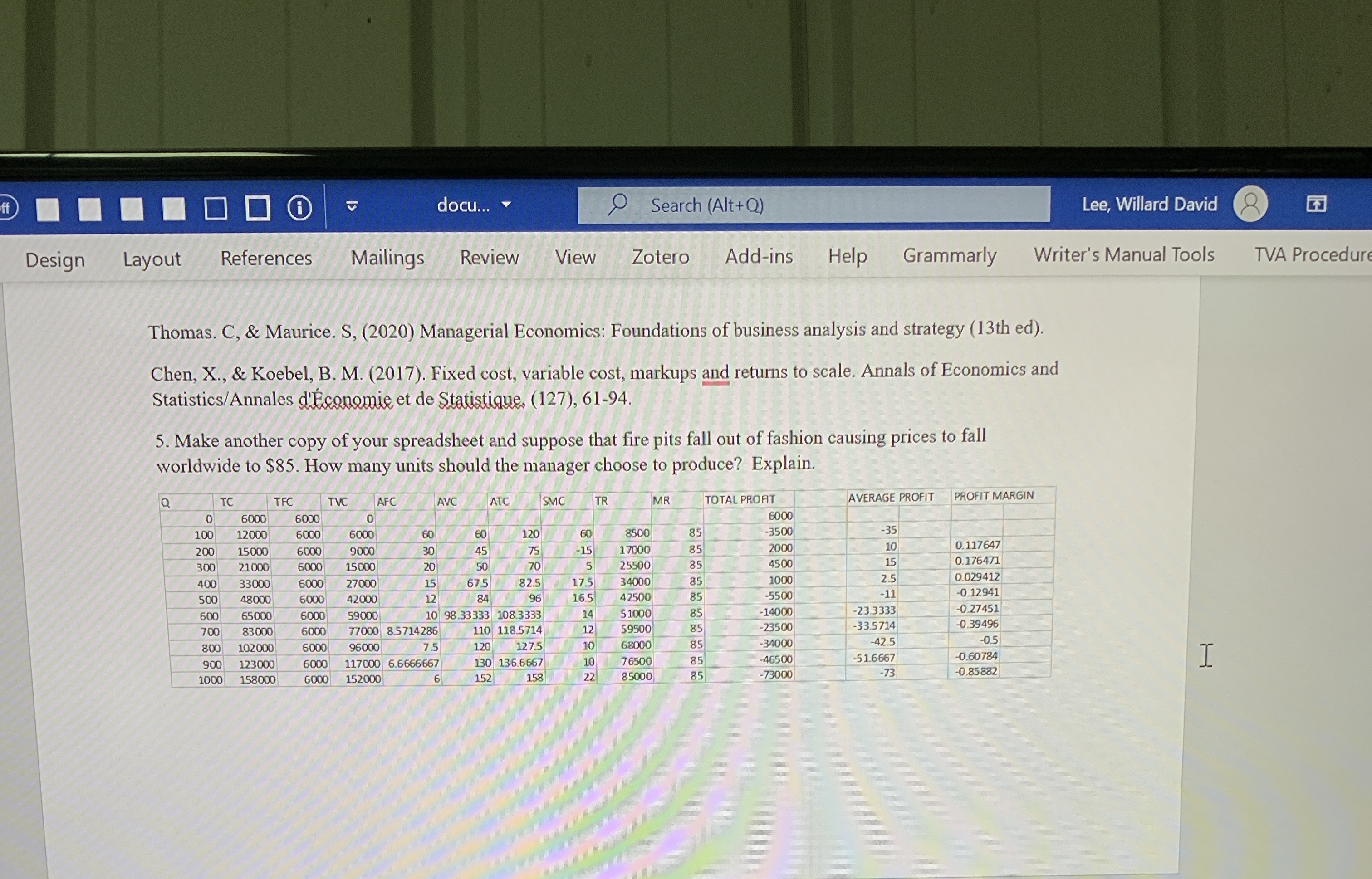 Question 5 docu... 9 Search (Alt +Q) Lee, Willard David Design Layout