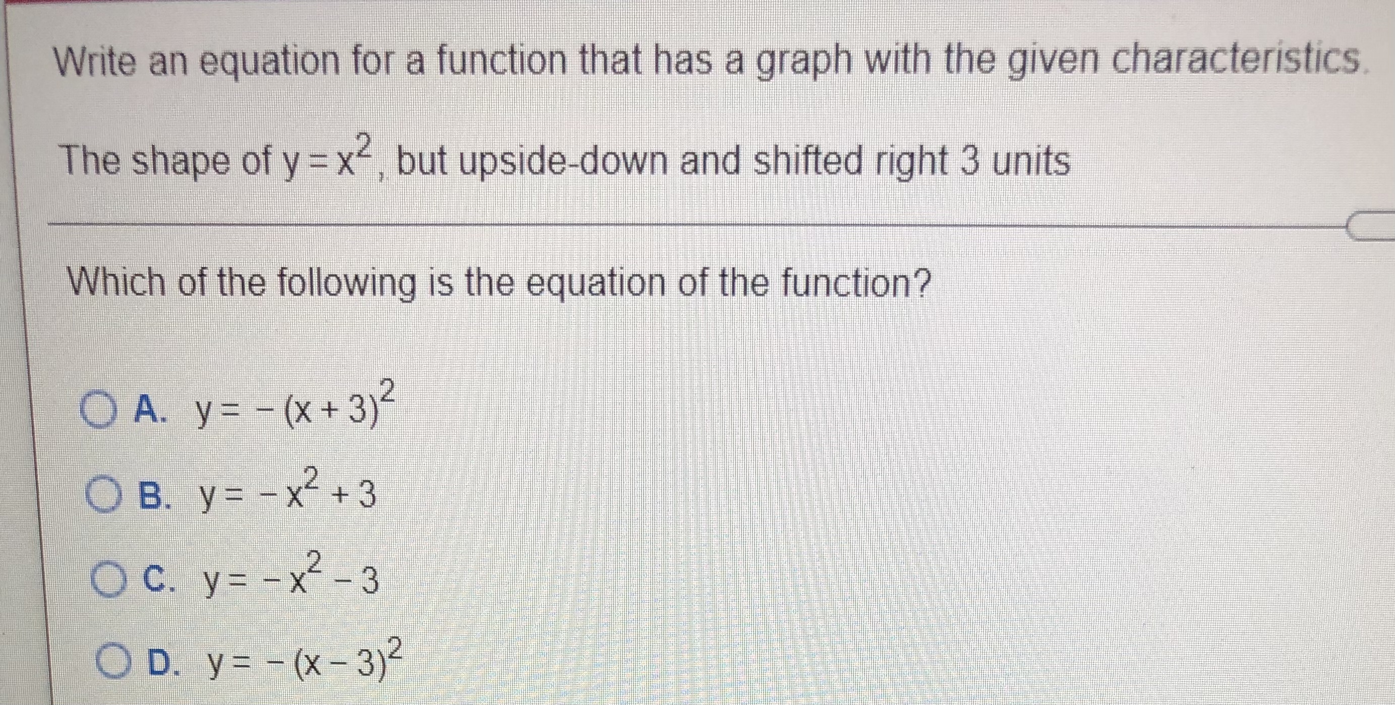  Write an equation for a function that has a graph with