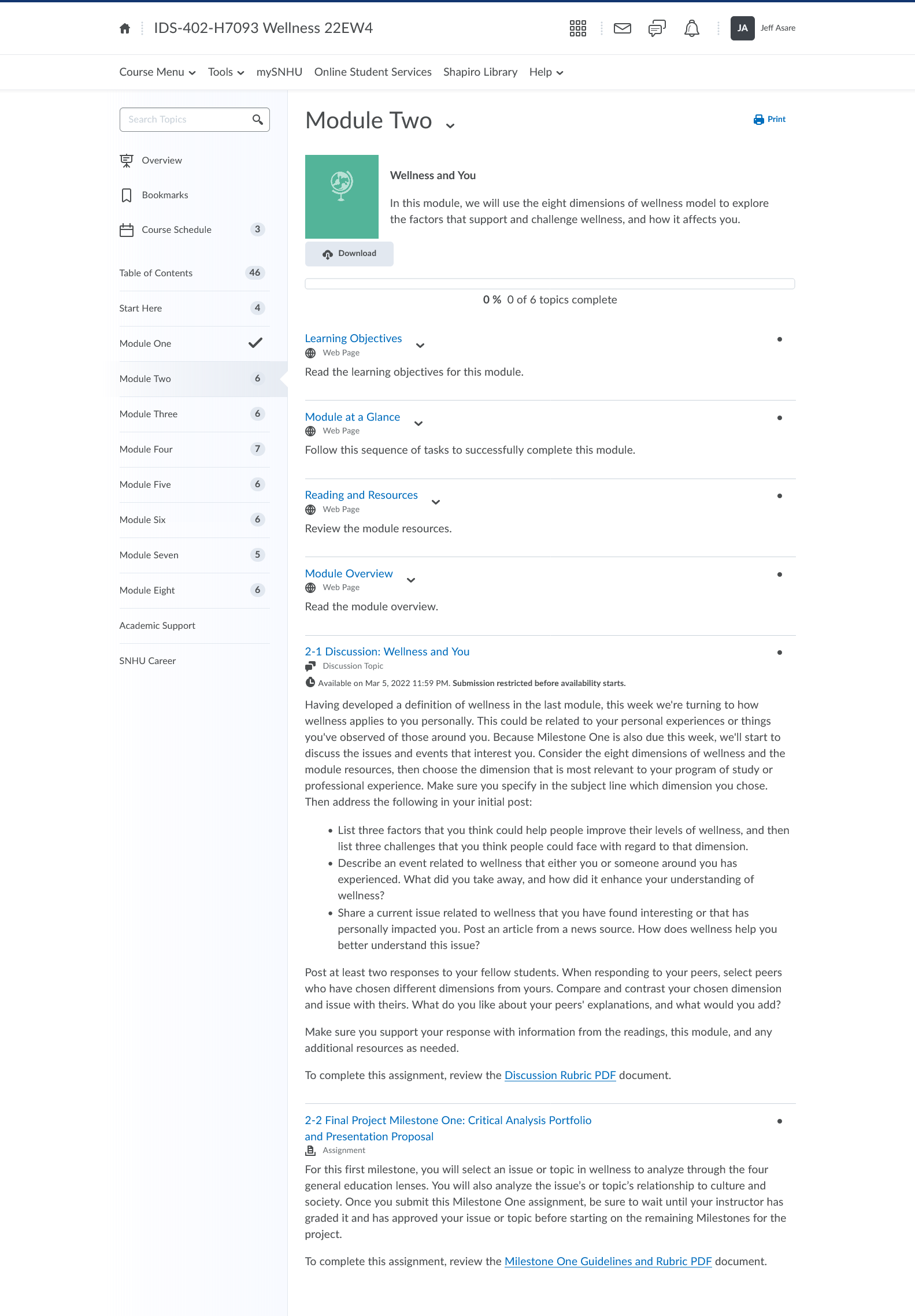  lDS-402-H7093 Wellness 22EW4 E [31,] @ Jeff Asare Course Menu v