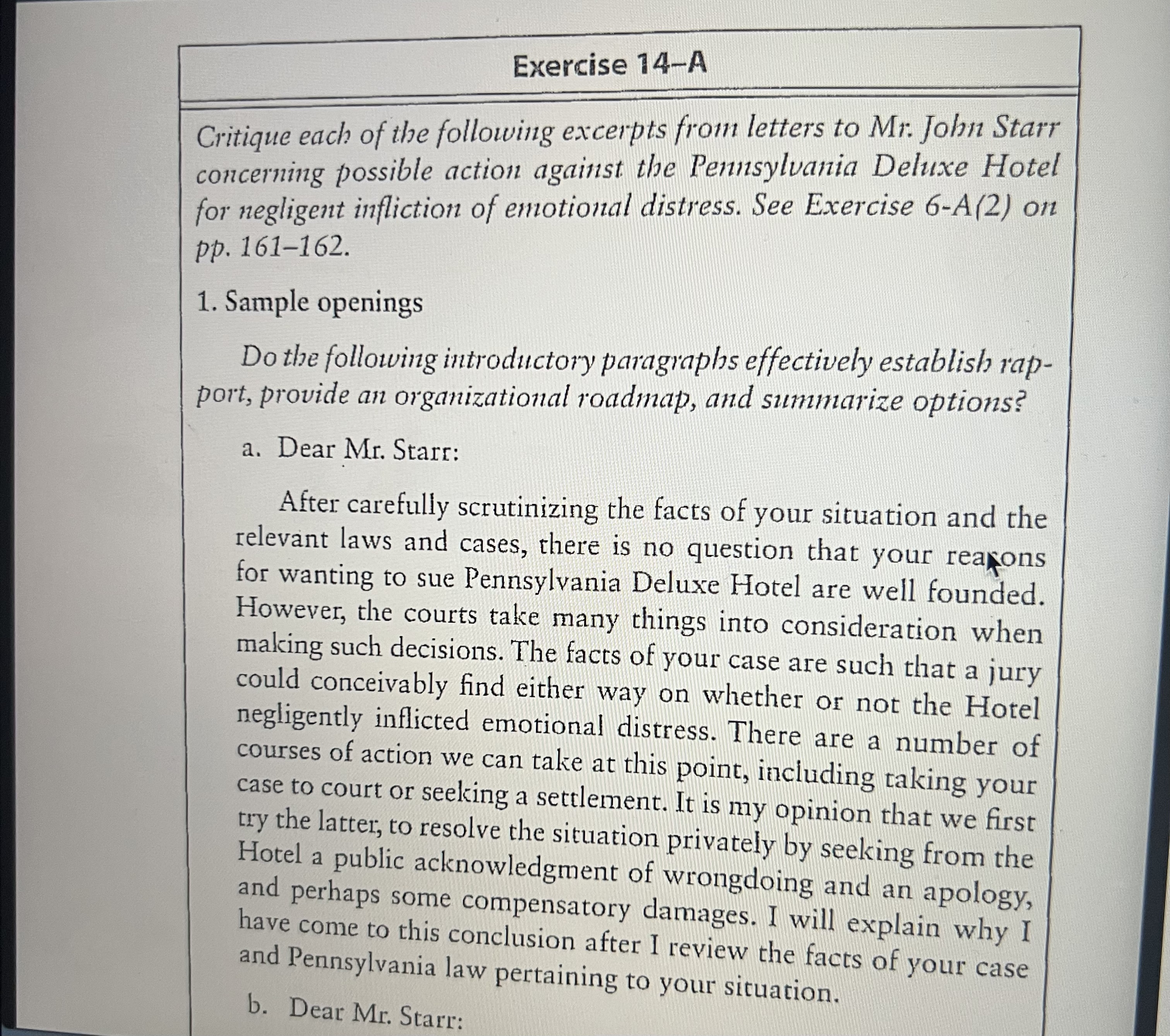 writing letters to opposing attorneys. Review the "Mistakes and Analysis" section. What