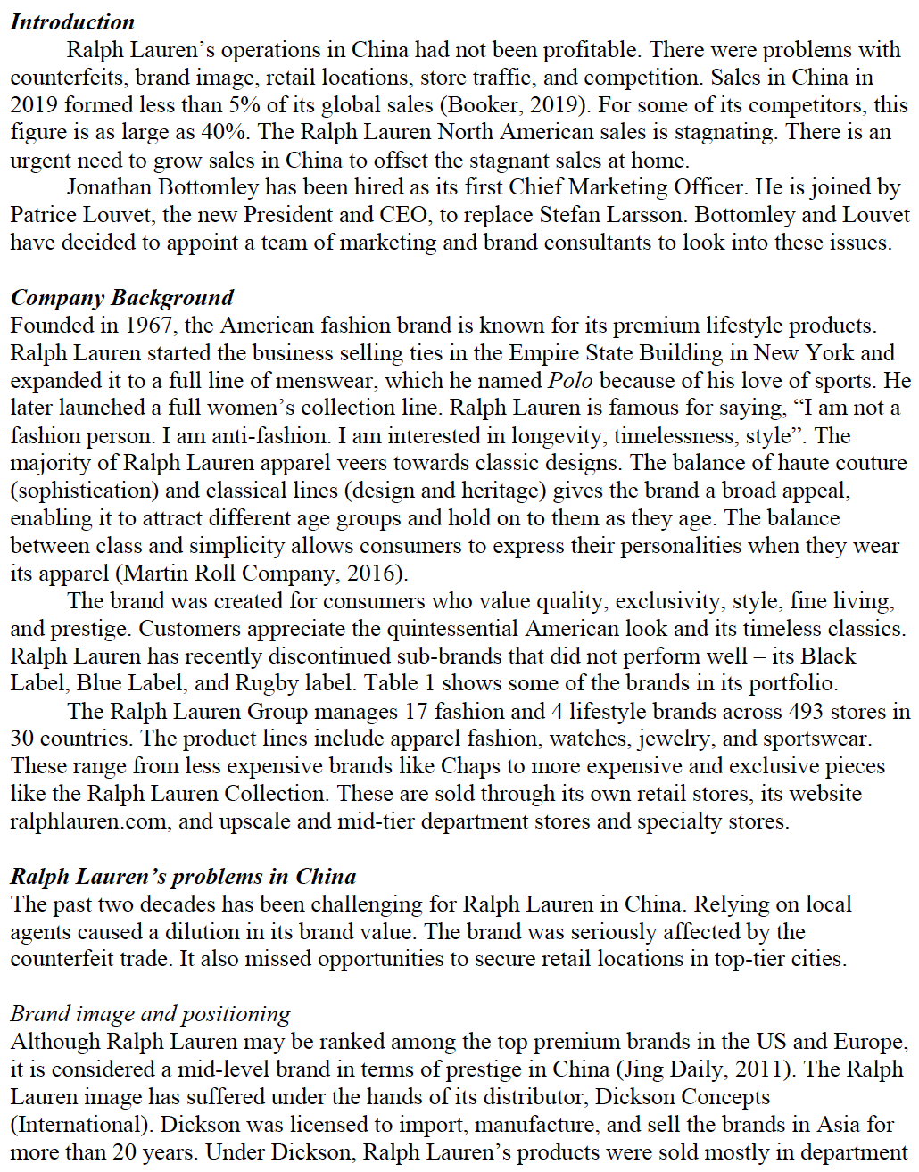 Studying the case below, analyse the marketing macro-environment faced by Ralph Lauren