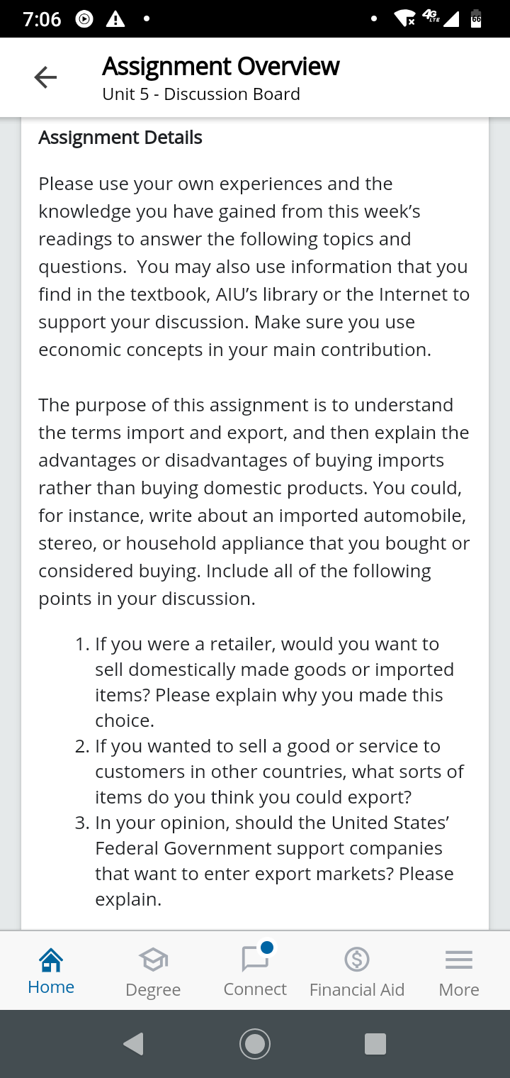 6 Assignment Overview Unit 5 - Discussion Board Assignment Details Please