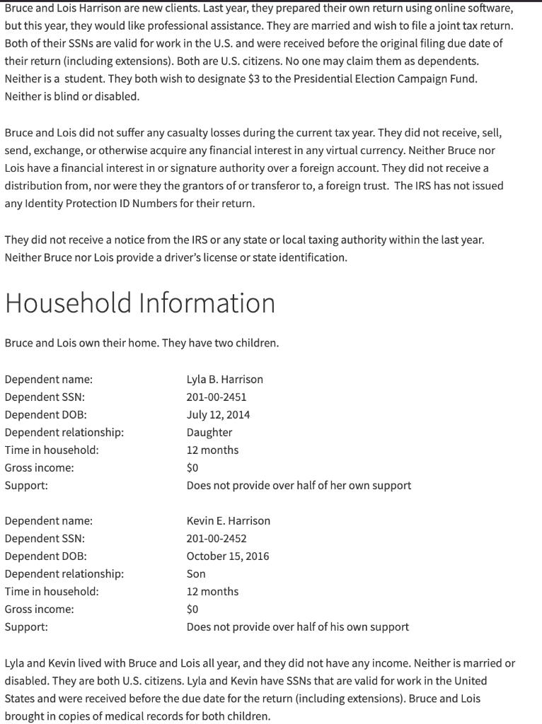 forms such as: (Use any necessary from but form 1040 must be