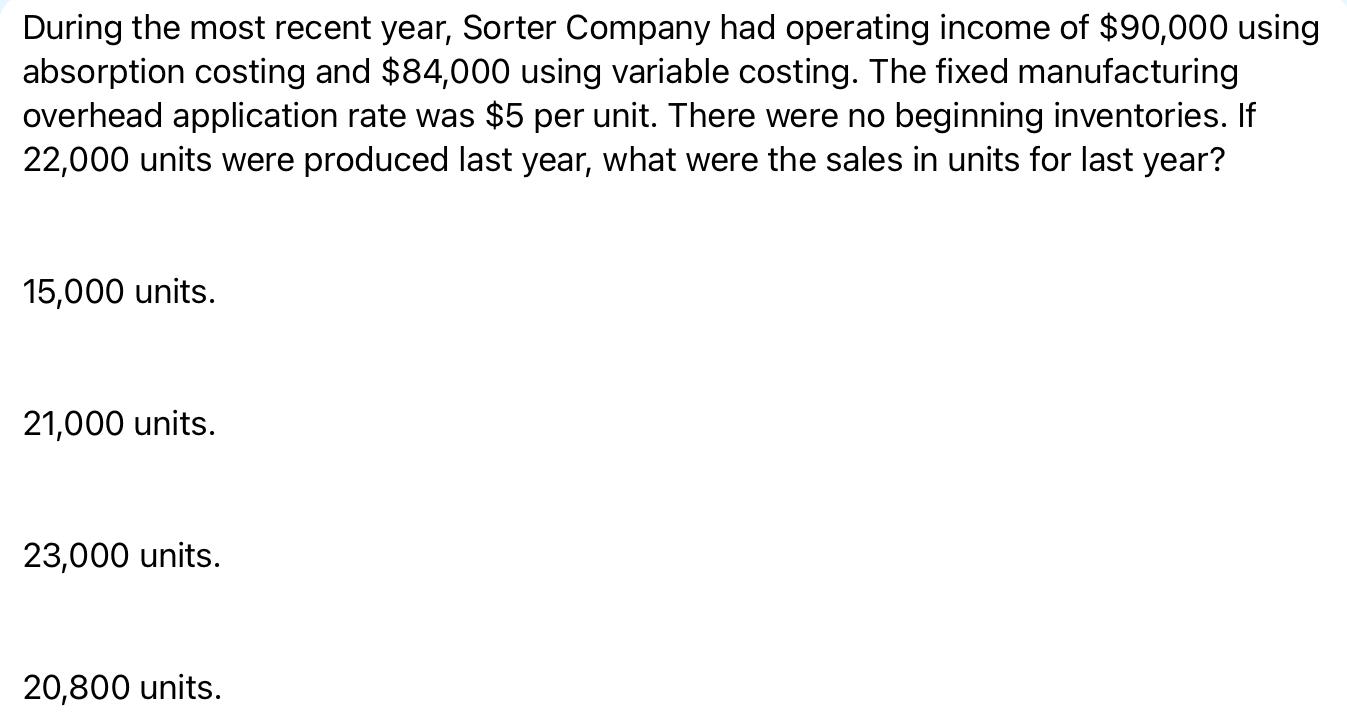  3 During the most recent year, Sorter Company had operating income