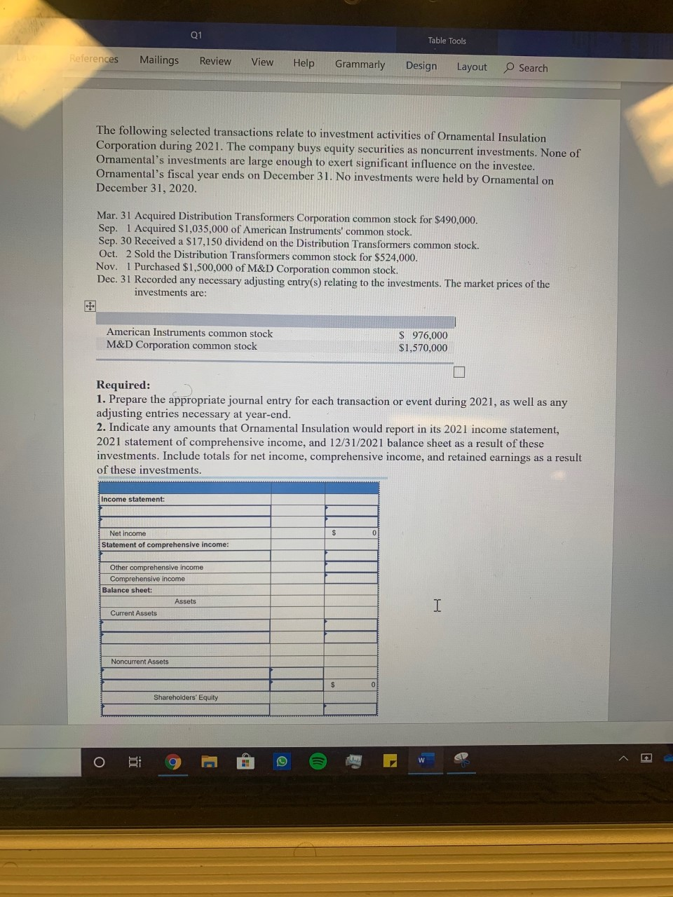  Q1 Table Tools References Mailings Review View Help Grammarly Design Layout