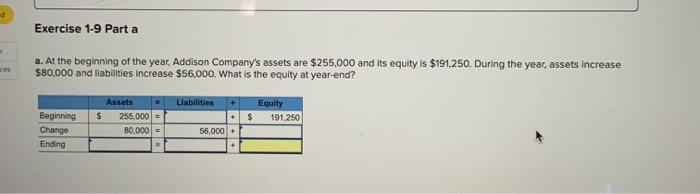  Exercise 1-9 Part a a. At the beginning of the year,