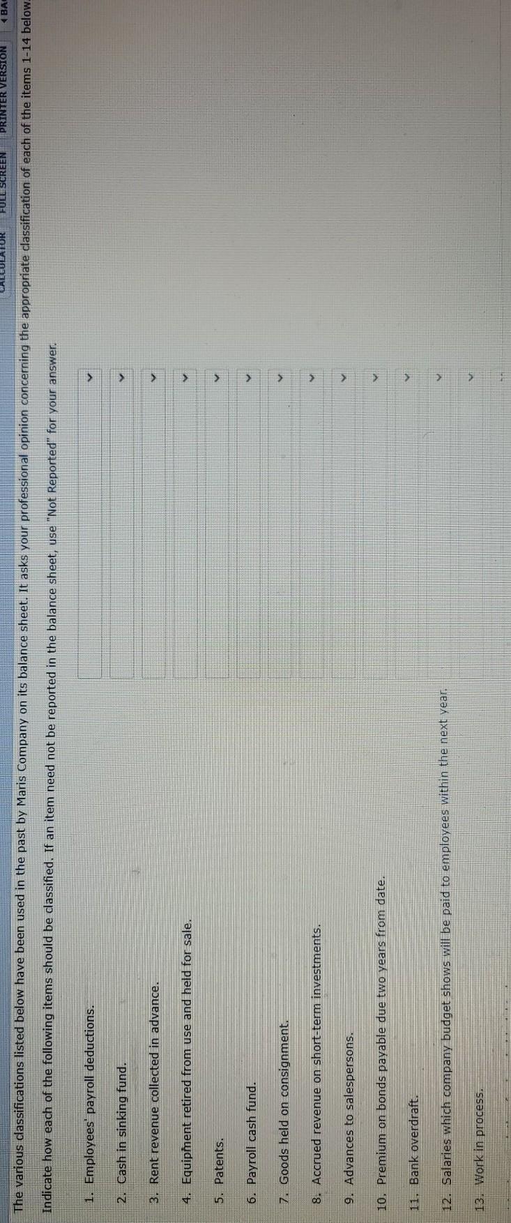  CALCULATOR REEN PRINTER VERSION BAC The various classifications listed below have
