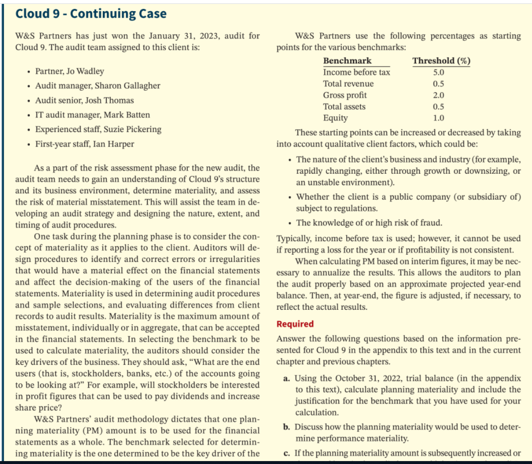  Cloud 9 - Continuing Case W&S Partners use the following percentages