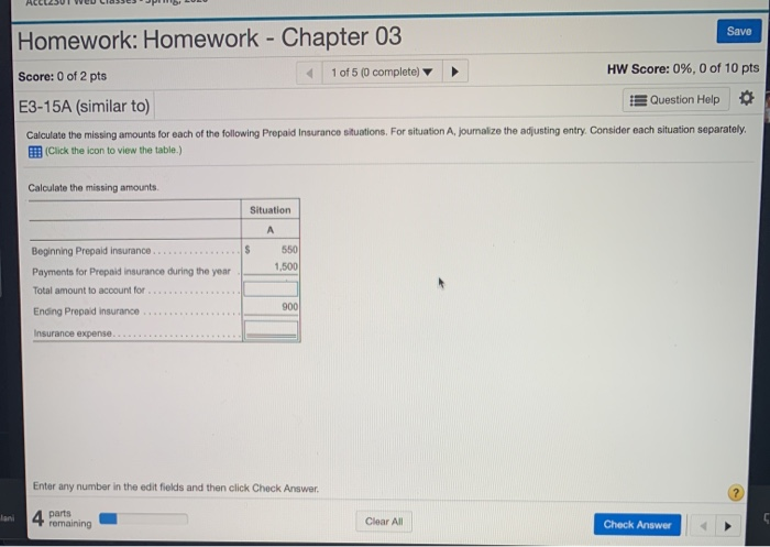  Save Homework: Homework - Chapter 03 Score: 0 of 2 pts