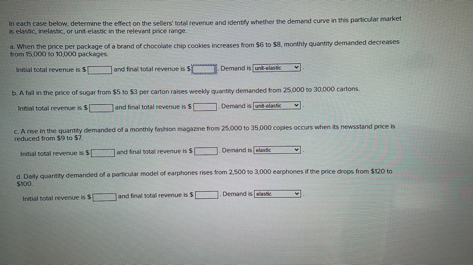 Qyestion image In each case below, determine the effect on the sellers'