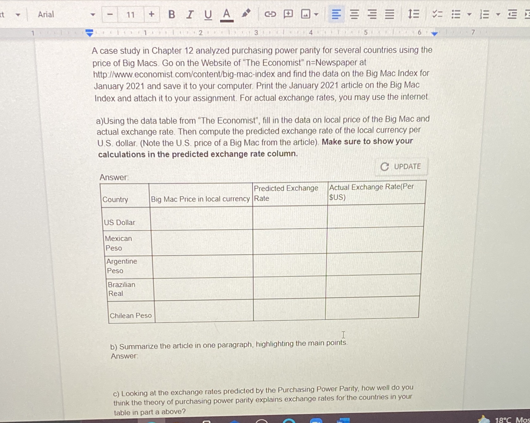 A case study in Chapter 12 analyzed purchasing power parity for several