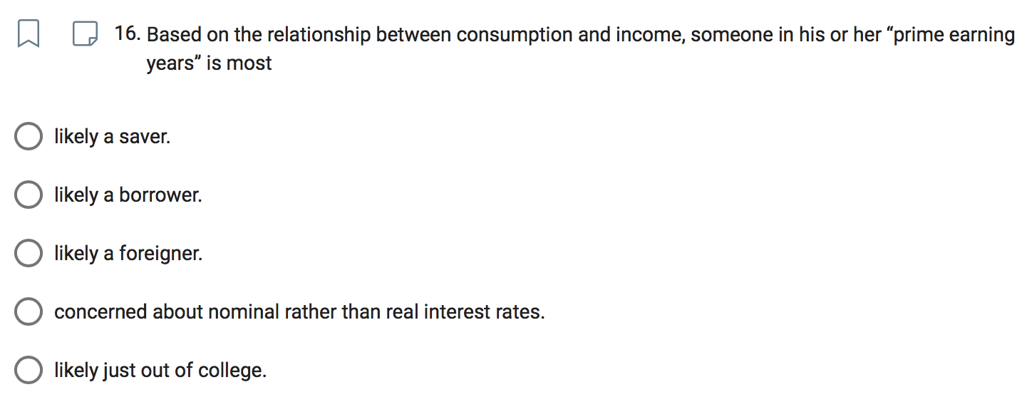 [:l D 16. Based on the relationship between consumption and income,