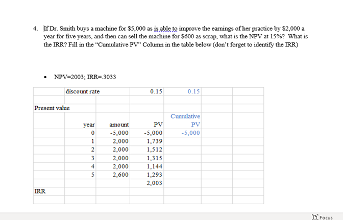  4. If Dr. Smith buys a machine for $5,000 as is