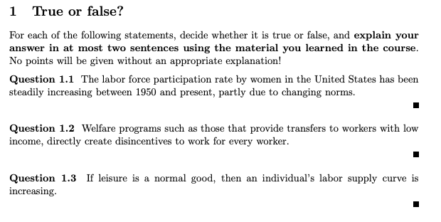 I need help with understanding 1.3. 1 True or false? For each