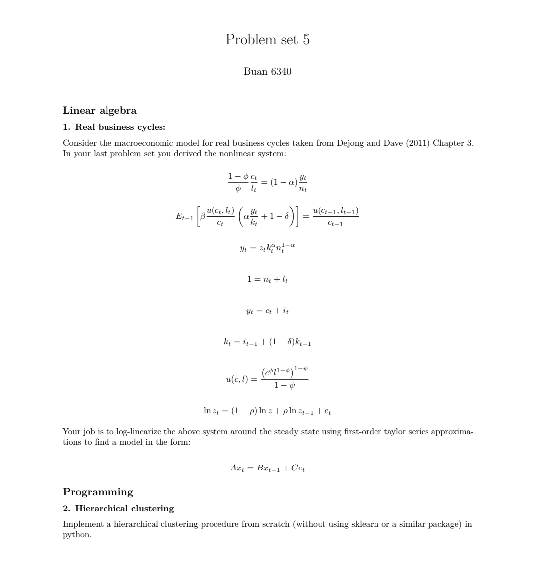 please help me with this problem Problem set 5 Buan 6340 Linear