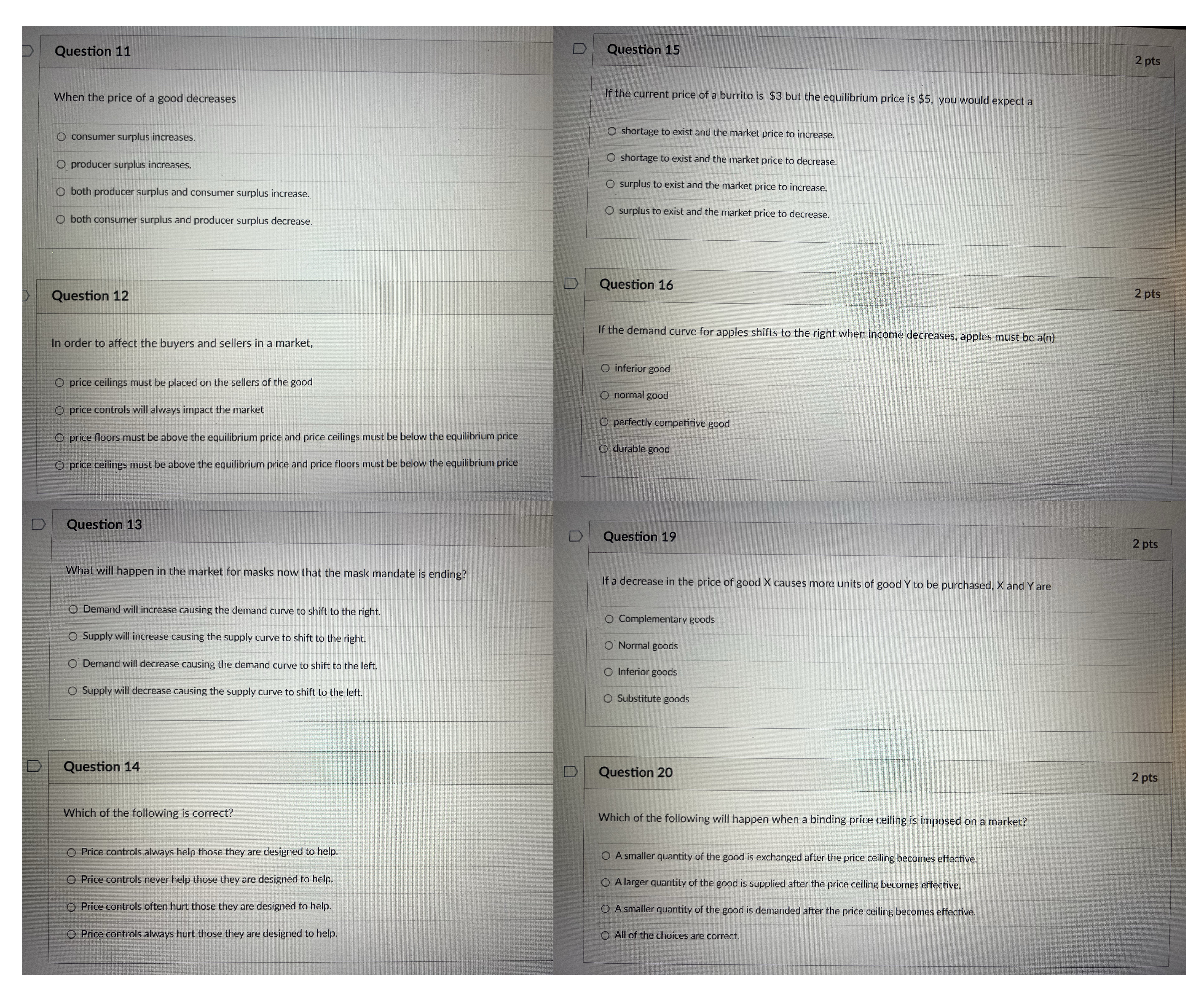 I need help with these thank you! Question 11 D Question 15