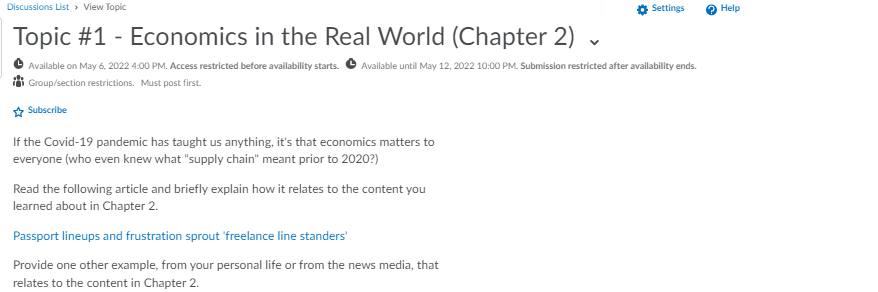  Discussions List > View Topic Settings Help Topic #1 - Economics