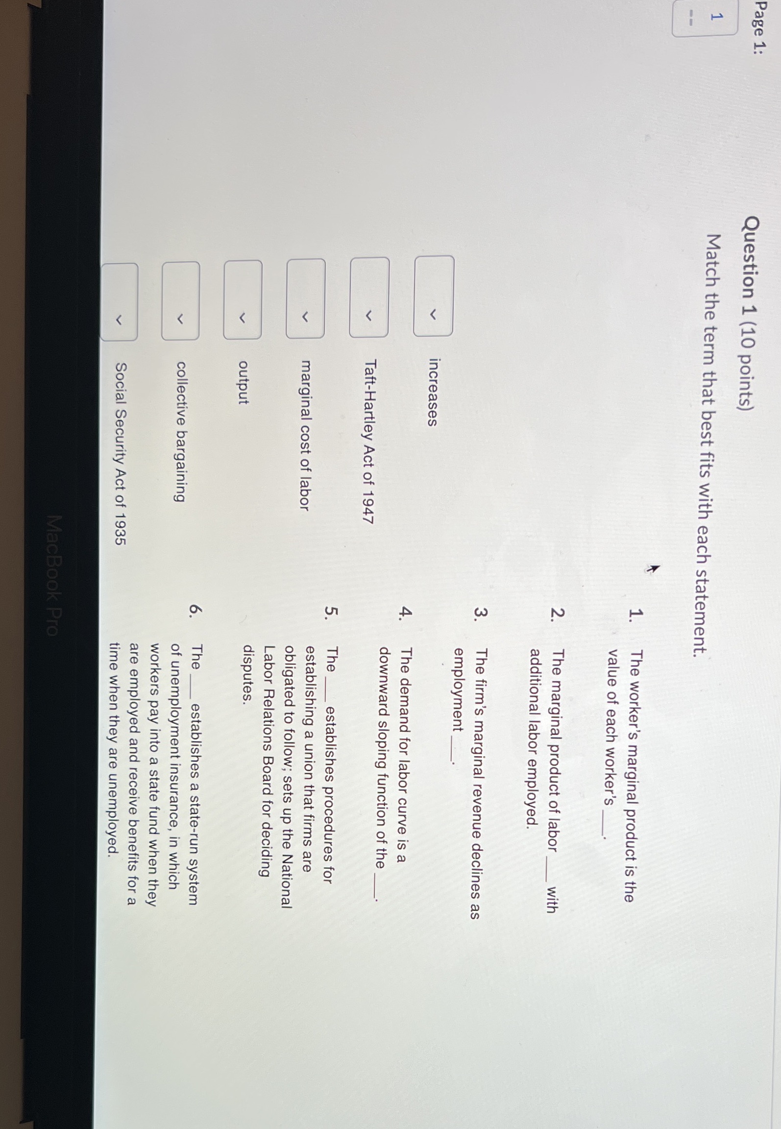  Page 1: Question 1 (10 points) H Match the term that