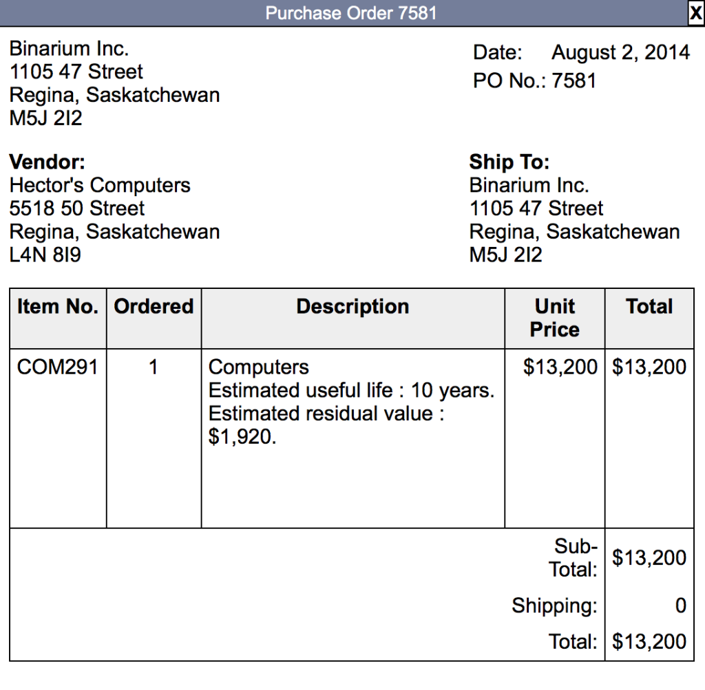 issued and outstanding on July 31, 2014. Depreciation on the machinery is