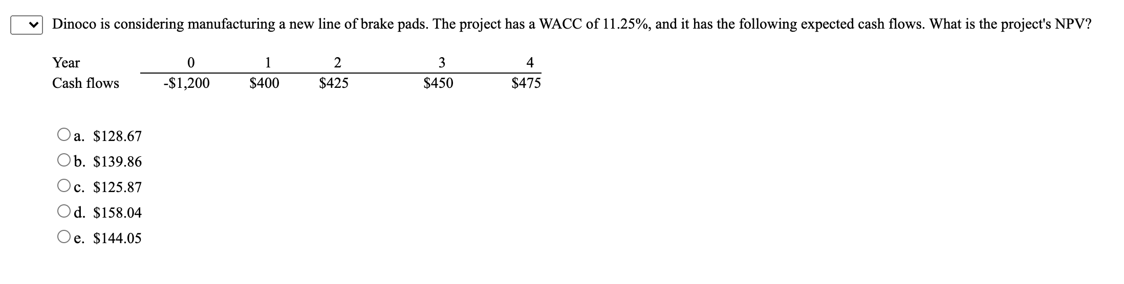  Dinoco is considering manufacturing a new line of brake pads. The
