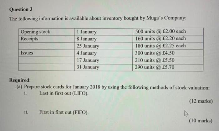  Question 3 The following information is available about inventory bought by