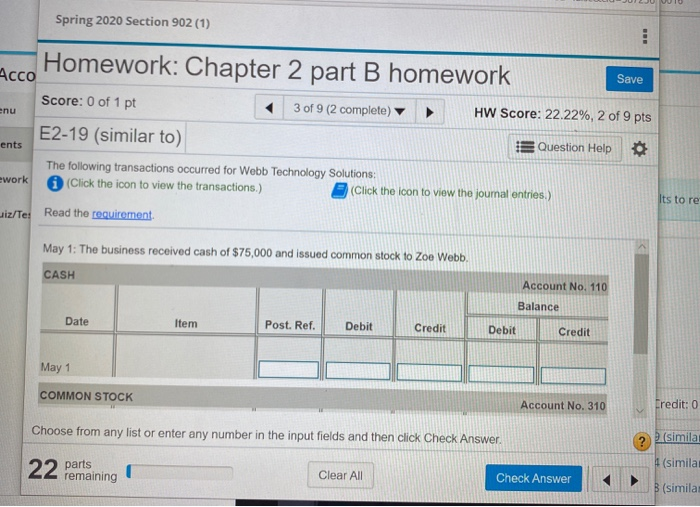 Fill in blanks with info provided Spring 2020 Section 902 (1) Homework: