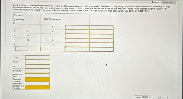  Use the following data and Linesr Regression (causal model) analysis to