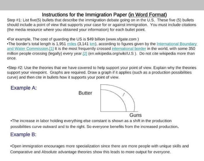 Step 1 Listle) bulets describe the migration debate going on the US