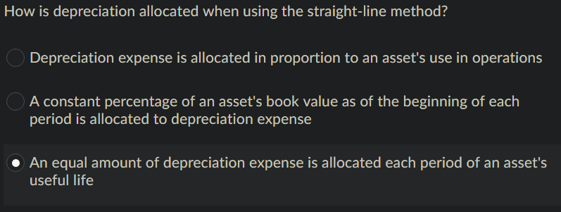 How is depreciation allocated when using the straight-line method? Depreciation expense