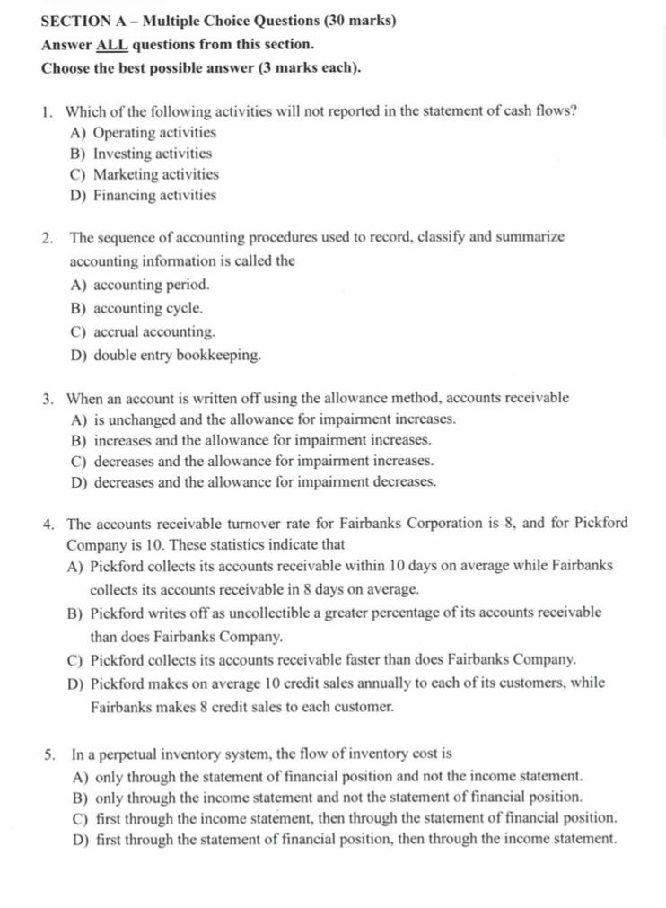 SECTION A-Multiple Choice Questions (30 marks) Answer ALL questions from this