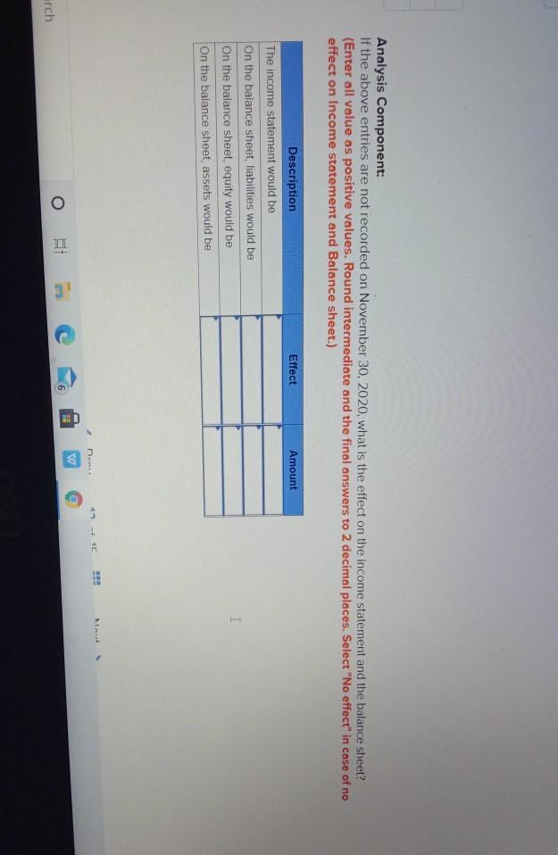  Analysis Component: If the above entries are not recorded on November