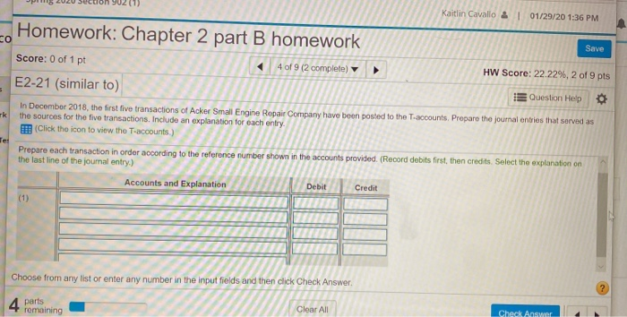 fill in the blanks with the information given. Kaitlin Cavallo & 01/29/20