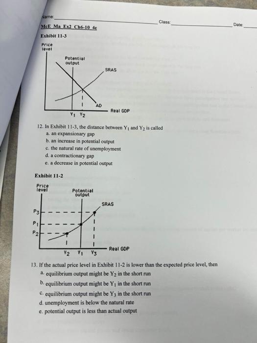 Name: Class Date McE Ma Ex2 Ch6-10 4c Exhibit 11-3 Price