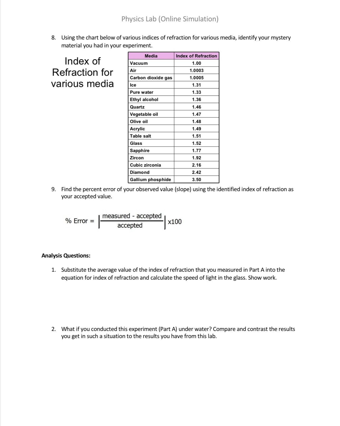 dealing with an optical surface? 3) Describe how light behaves in relation