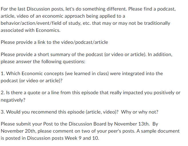  For the last Discussion posts, let's do something different. Please find