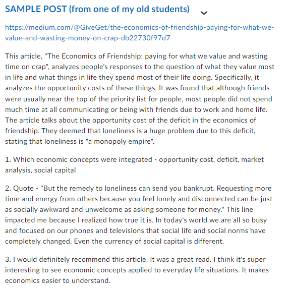 a podcast, article, video of an economic approach being applied to a