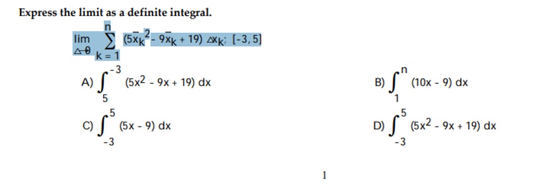  Express the limit as a definite integral. lim E (5XK -