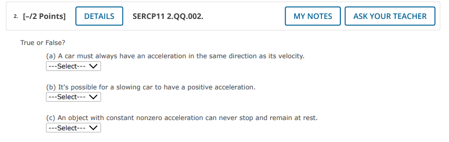 exam. Explanation need not be too detailed 1. [-/2 Points] DETAILS SERCP11