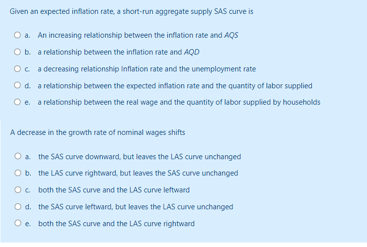 Given an expected ination rate; a shortrun aggregate supplyr 531.5 curve