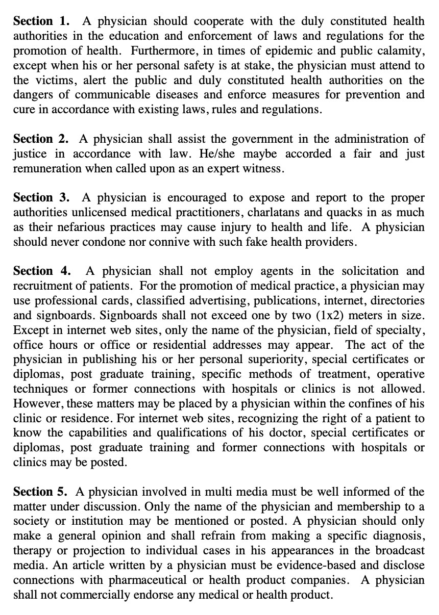  Section 1. A physician should cooperate with the duly constituted health