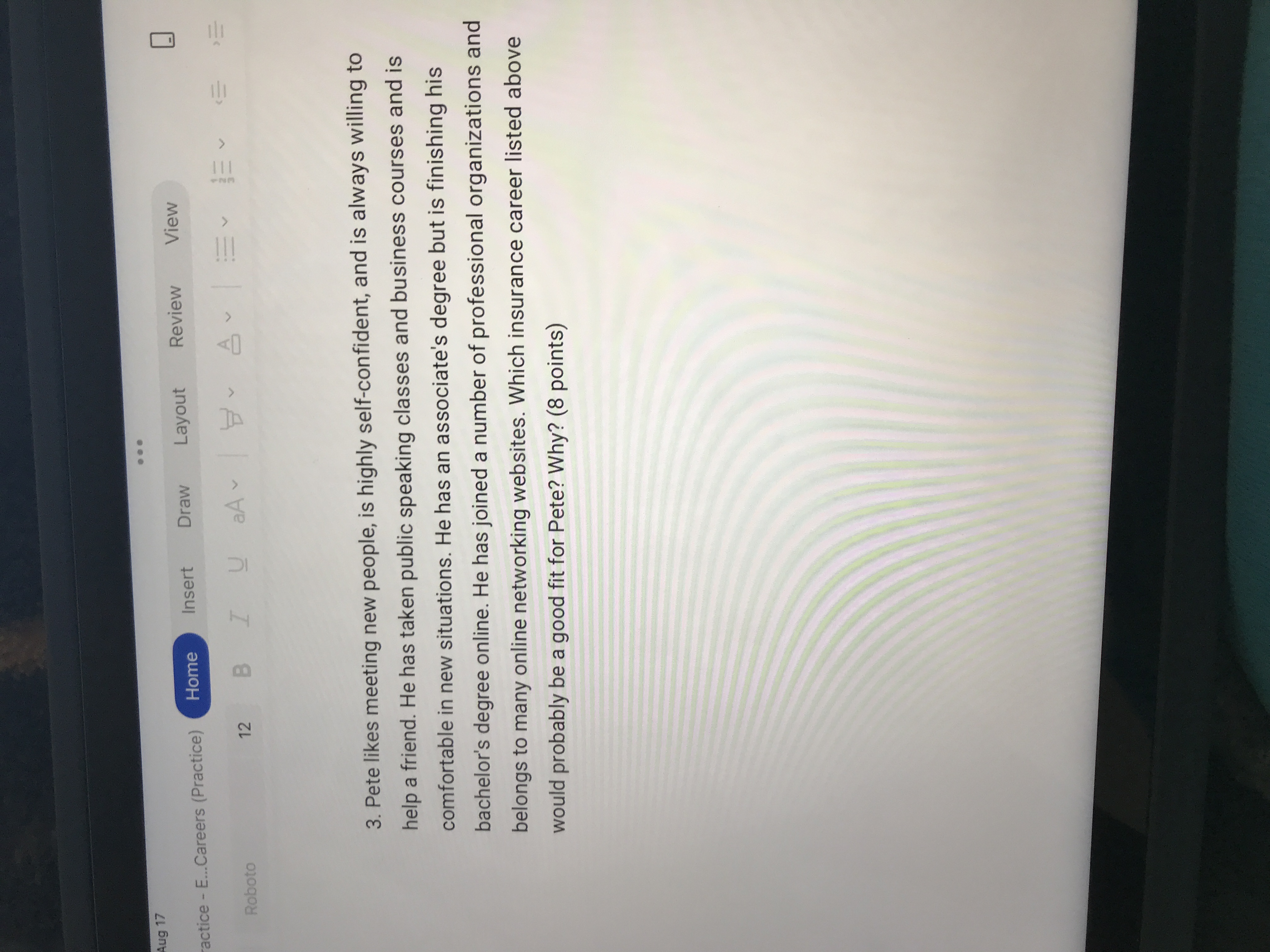 Aug 17 .. . actice - E..Careers (Practice) Home Insert Draw