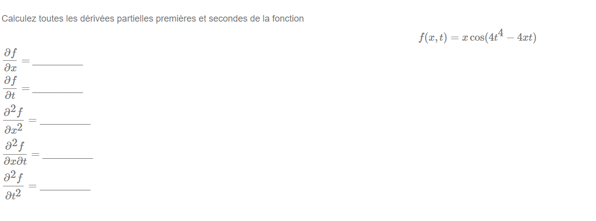 Calculez toutes les drives partielles premieres et secondes de la fonction f
