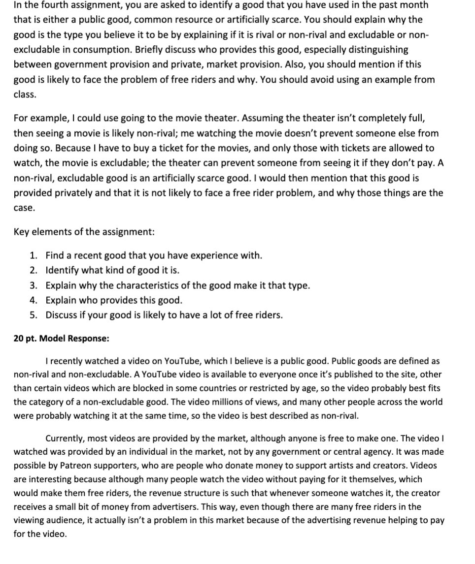  In the fourth assignment, you are asked to identify a good