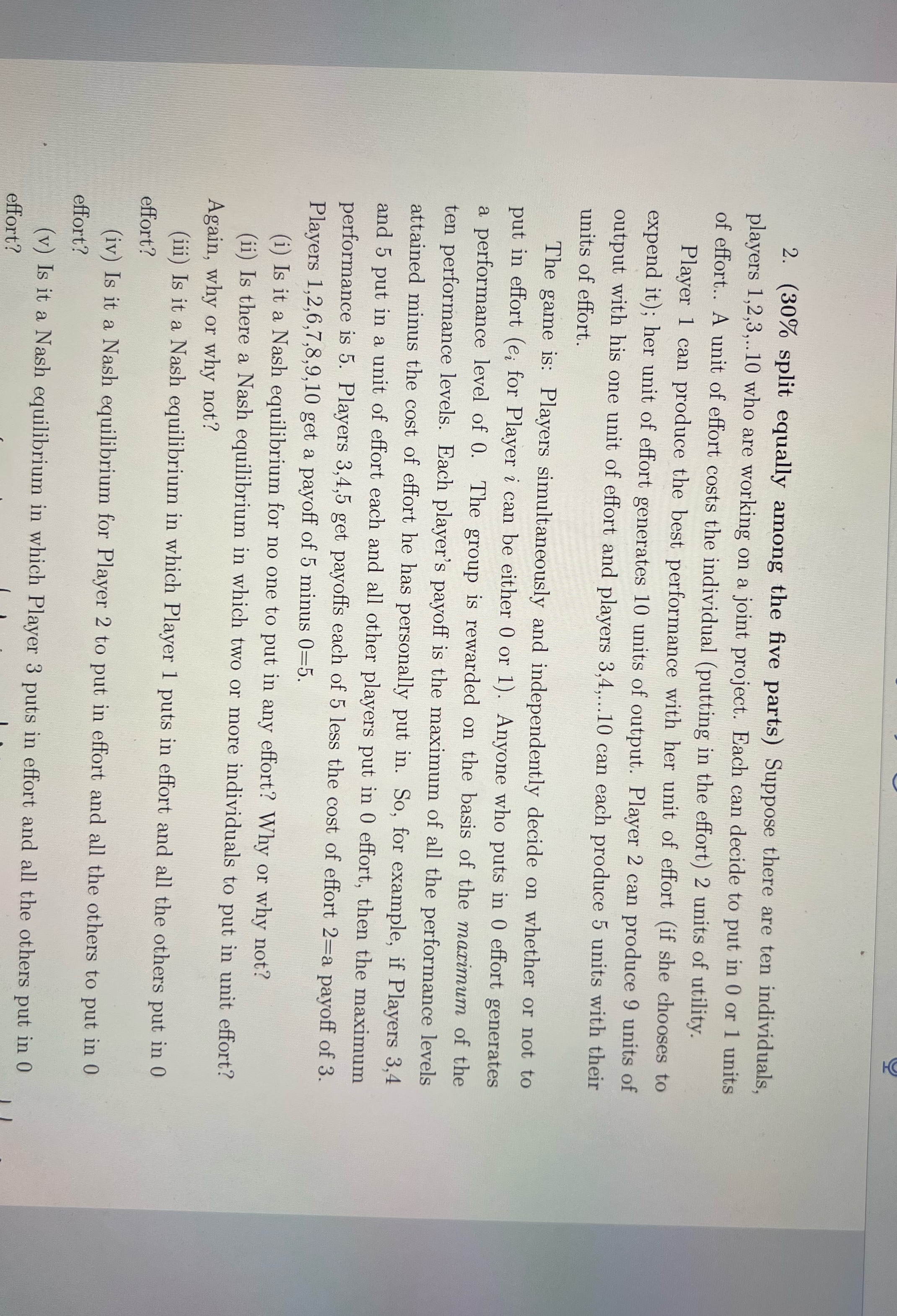 2. (30% split equally among the five parts) Suppose there are