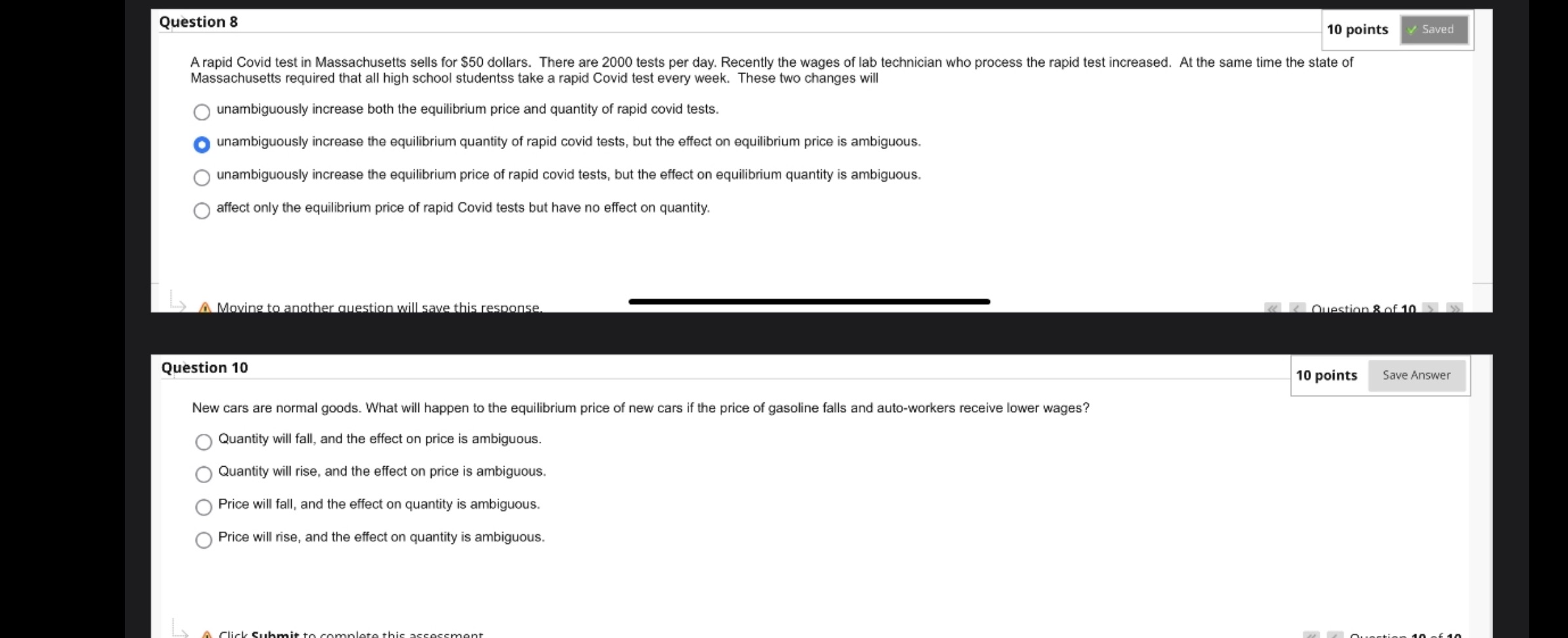 Question 8 10 points / Saved A rapid Covid test in