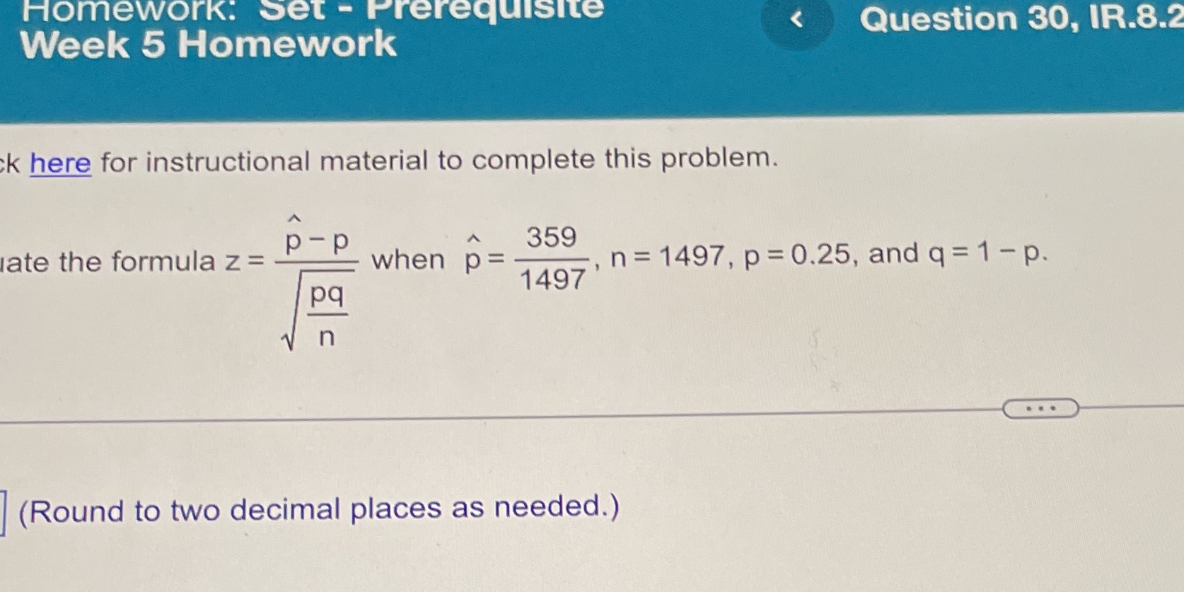 Homework: Set - Prerequisite Week 5 Homework Question 30, IR.8.2 k